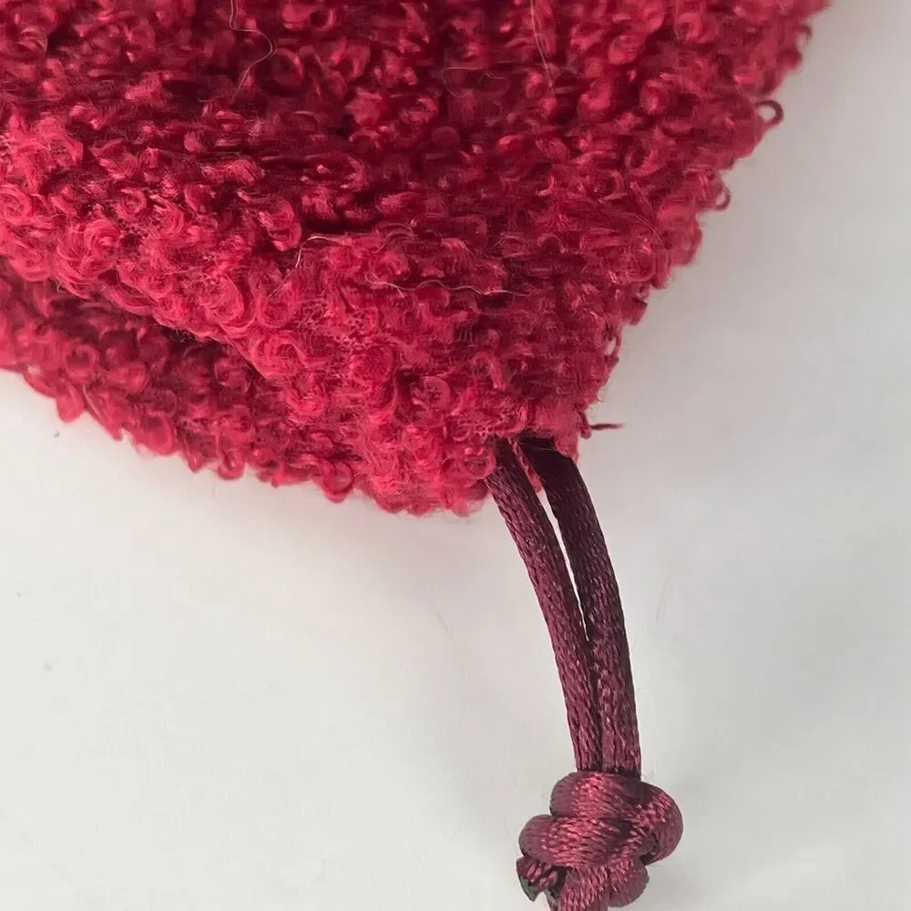 Ipsy Tie Sherpa Boucle Teddy MakeUp Toiletry Travel Drawstring Bag Burgundy New